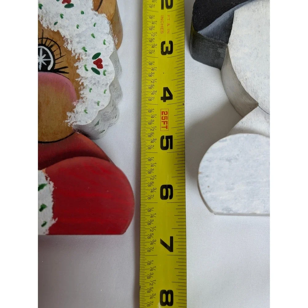 Vintage 2pc Hand Painted Wood Christmas Stocking Hangers Bear Snowman